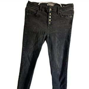 Free People Reagan Button Fly Black Skinny Jeans